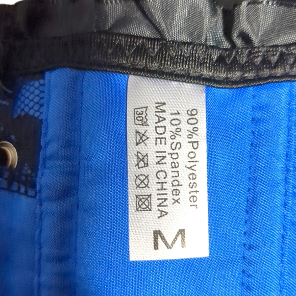 * NEW-* Blue and Black Satin and Lace Corset Set Size L - Picture 10 of 16